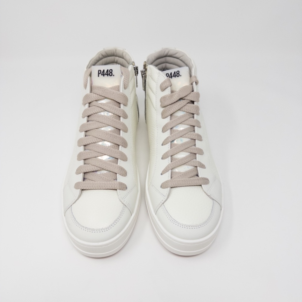 p448 Skate White High Tops Pink Laces Iridescent Detail on Tongue size 39 - Picture 3 of 7